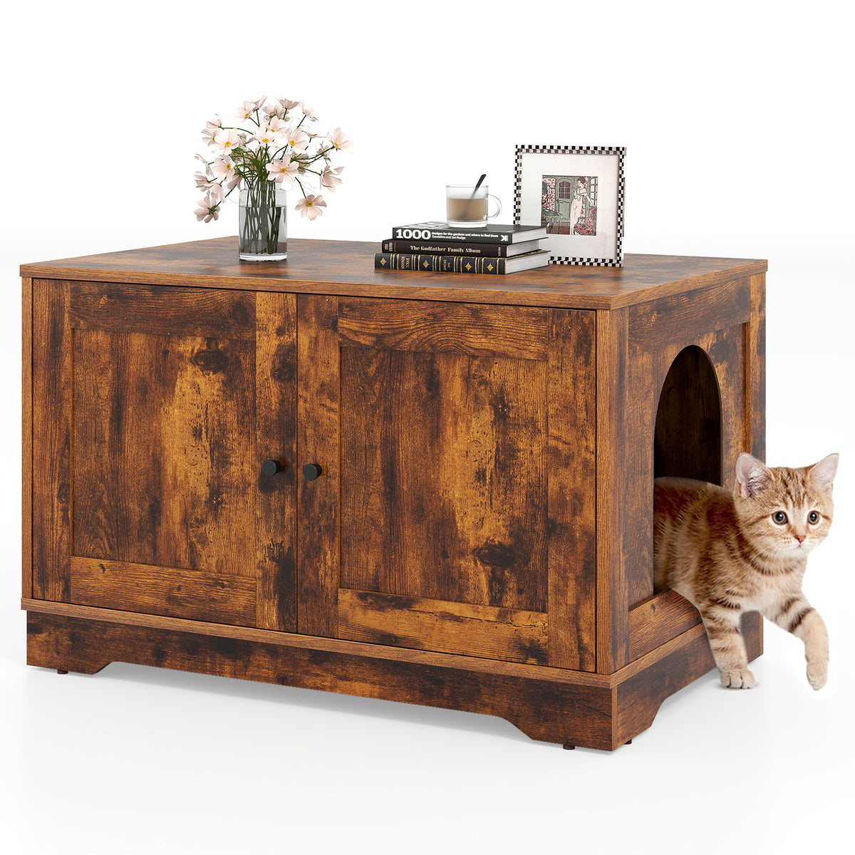 Wooden Cat Litter Box Enclosure, Indoor Cat House, Brown Cat Supplies at Gallery Canada