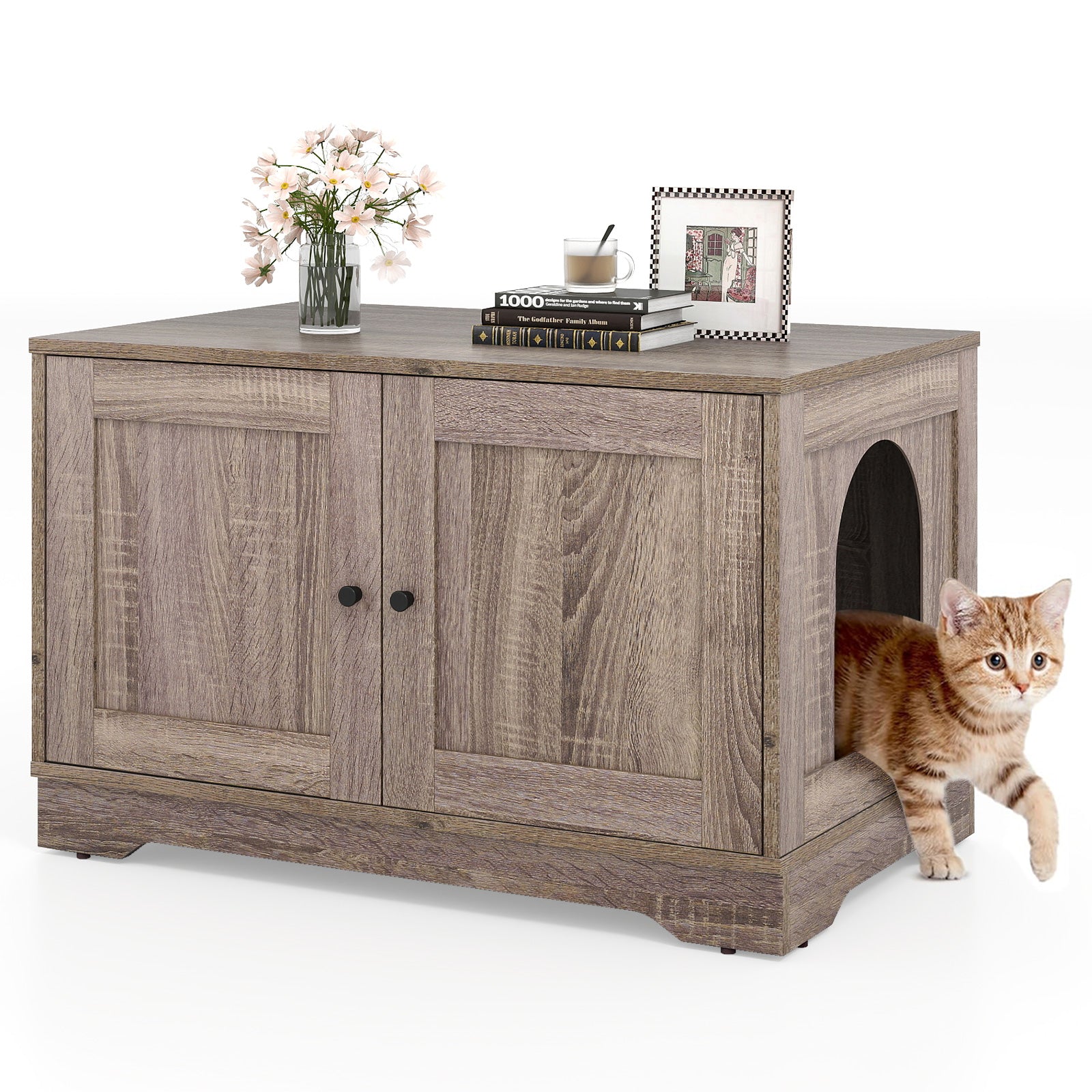 Indoor Wooden Cat Litter Box Enclosure, End Table Nightstand, Grey Cat Supplies Gray at Gallery Canada