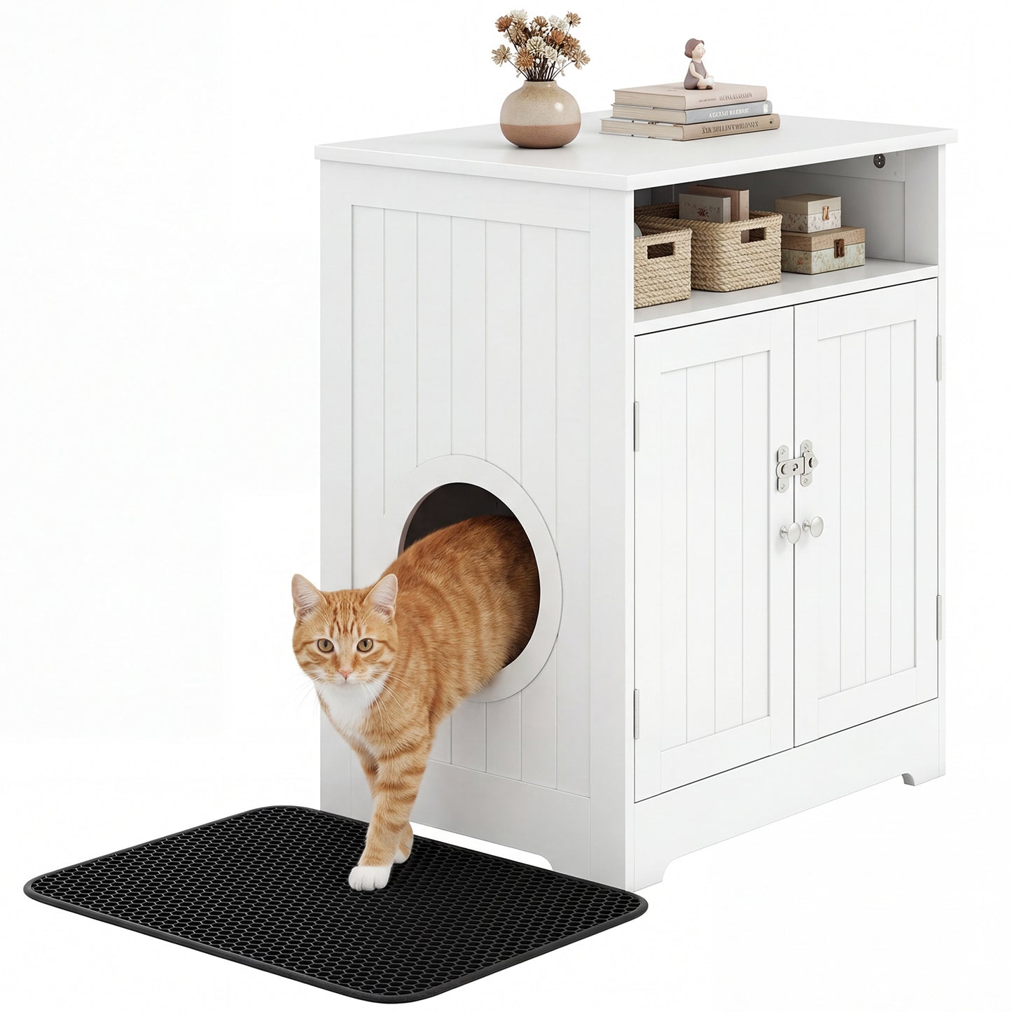 Wooden Cat Litter Box Enclosure, Hidden Pet Washroom Furniture, White Cat Houses at Gallery Canada