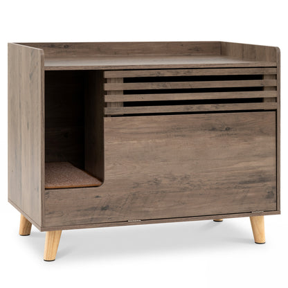 Cat Litter Box Enclosure, Flip-Down Door, Scratching Mat, Brown Cat Houses at Gallery Canada