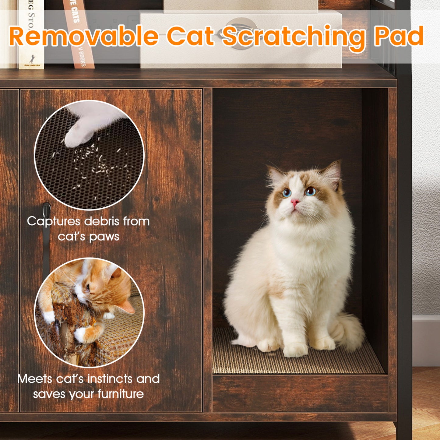Cat Litter Box Enclosure, Storage Shelves, Scratching Pad, Brown Cat Houses at Gallery Canada