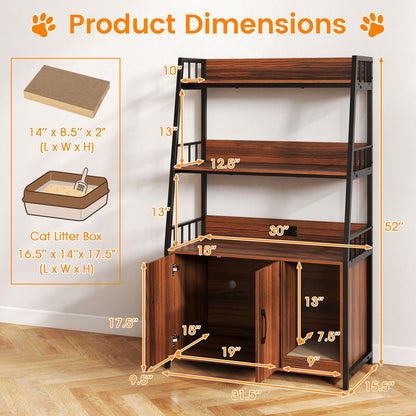 Cat Litter Box Enclosure, Walnut, With Storage Shelves And Scratching Pad Cat Houses at Gallery Canada