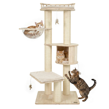 Cat Tree for Indoor Kittens with Perch Condo & Toys, Beige