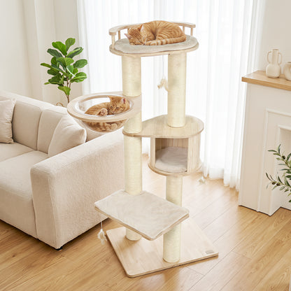 Cat Tree for Indoor Kittens with Perch Condo & Toys, Beige