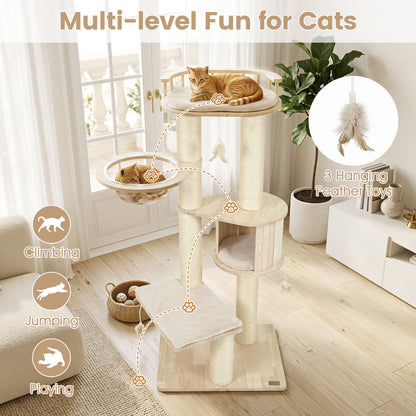 Cat Tree for Indoor Kittens with Perch Condo & Toys, Beige