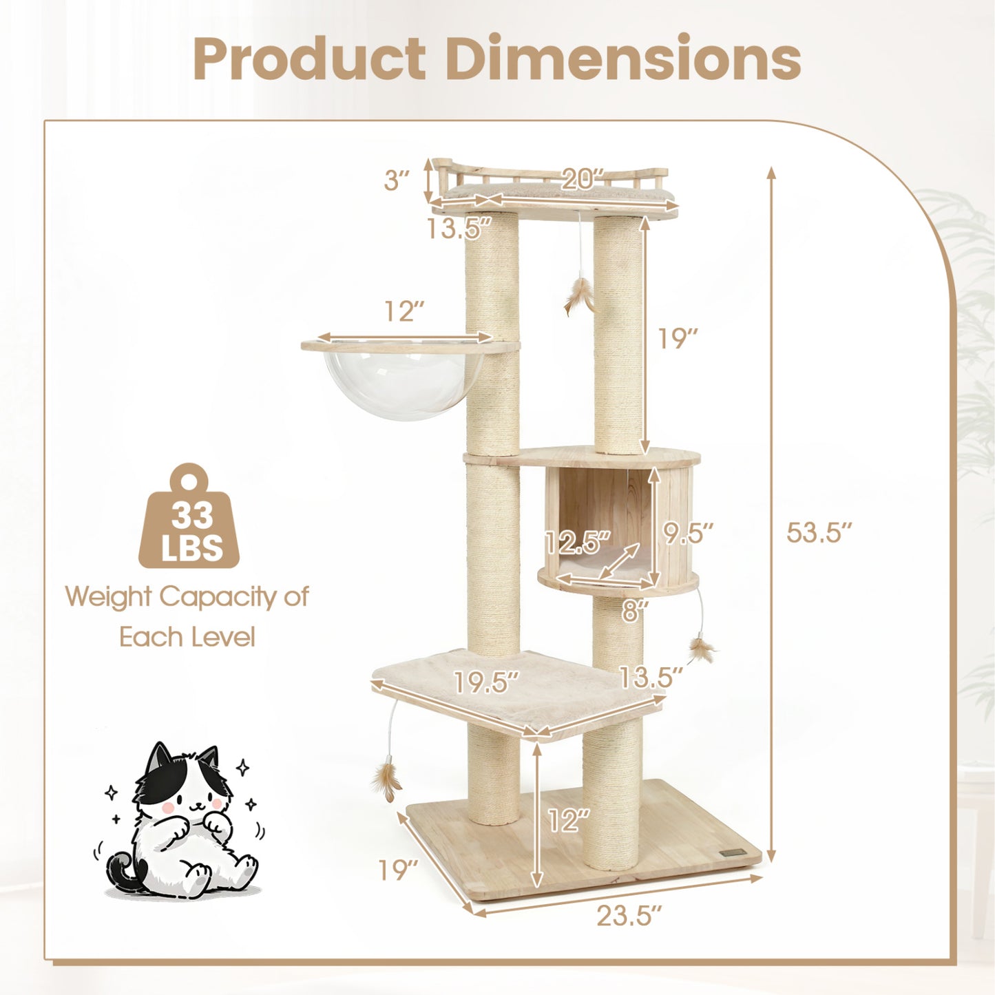 Cat Tree for Indoor Kittens with Perch Condo & Toys, Beige