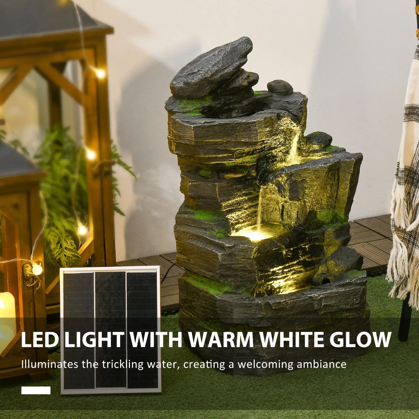 4 Tier Cascading Water Fountain with LED Lights, Pump, Outdoor Water Fountains at Gallery Canada