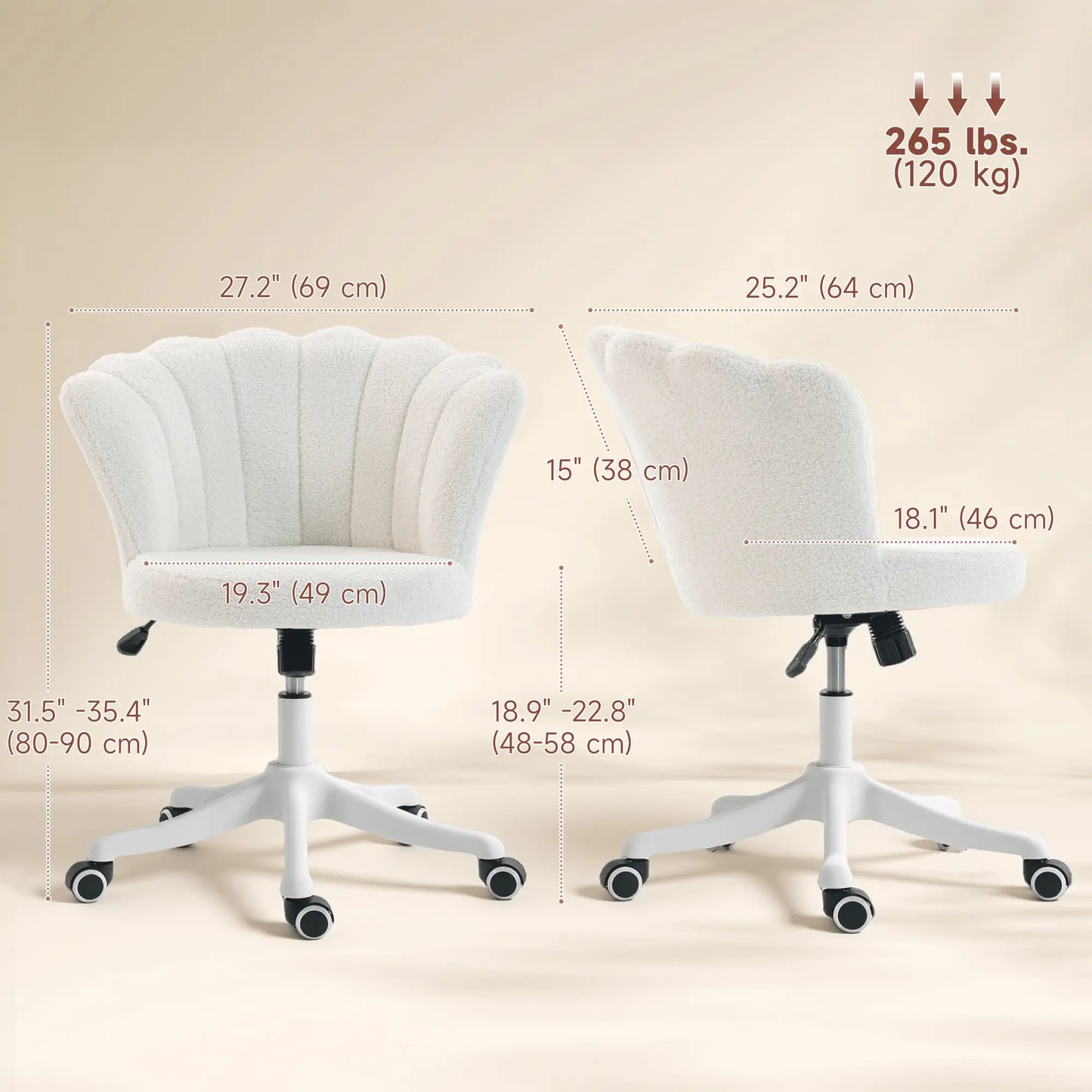 Office Chair, Armless Swivel Desk Chair with Adjustable Height, Backrest, Tilt Function for Office, Vanity, Cream White Task Chairs at Gallery Canada