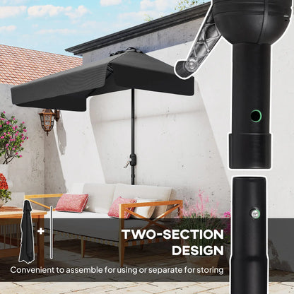7.5ft Half Umbrella, Semi Round Patio Parasol, Crank Handle, Top Vent, Black