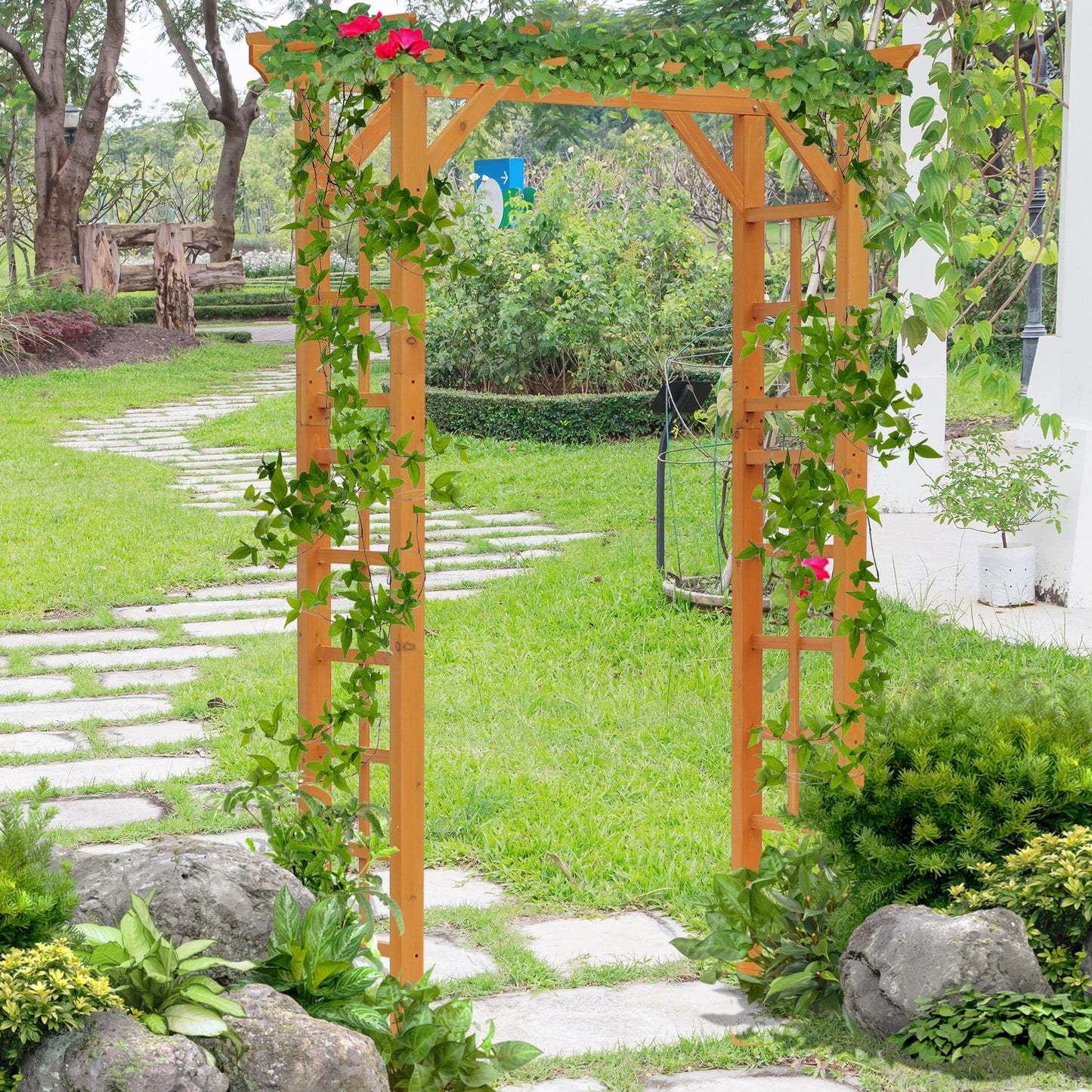 85" Wooden Garden Arbour, Arch Trellis for Climbing Vines, Orange Garden Arches at Gallery Canada