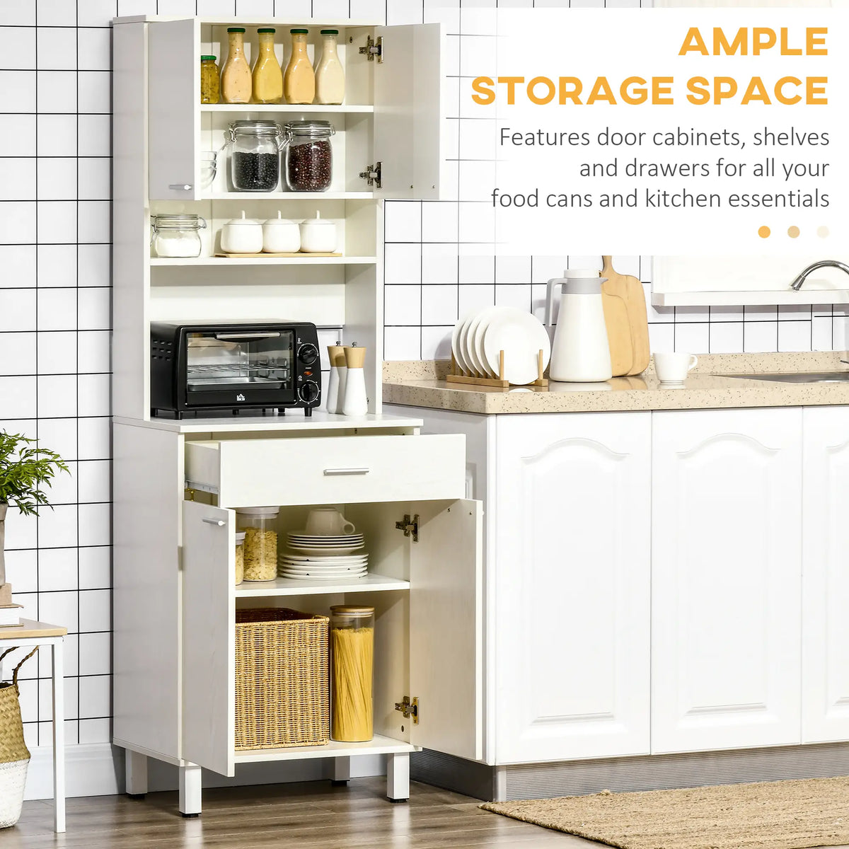 71"H Freestanding Kitchen Pantry, Buffet Cabinet with Hutch, White Kitchen Pantry Cabinets at Gallery Canada