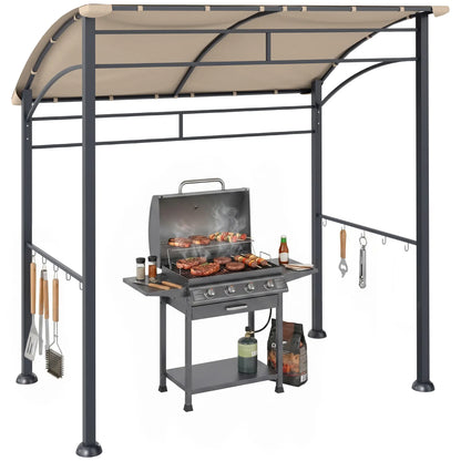 7' x 5' BBQ Grill Gazebo Tent, Steel Frame, Hooks, Khaki BBQ Grill Gazebos at Gallery Canada