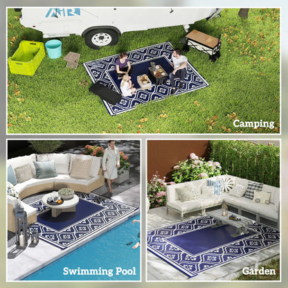 8' x 10' Outdoor RV Rug, Reversible, Gourd Border, White, Blue Garden Decor at Gallery Canada