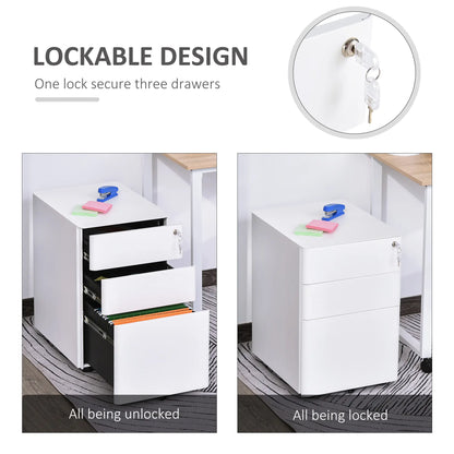 3 Drawer Filing Cabinet, Steel Office Storage with Wheels, Lock, White Office Cabinets & Cupboards at Gallery Canada