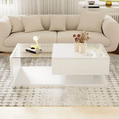 Modern Coffee Table, Glass LED Effect, Storage, 41.5" L x 21.5" W x 12.5" H, White Coffee Tables at Gallery Canada