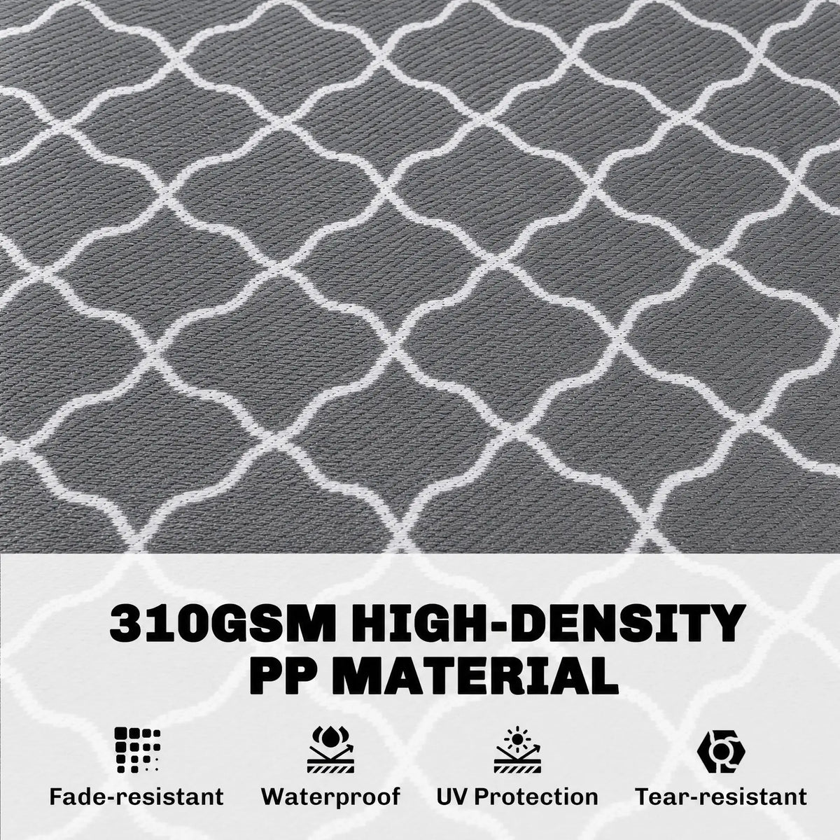 Waterproof Outdoor Rug, 6' x 9', Reversible Mat, Grey & White Outdoor Reversible Rugs at Gallery Canada