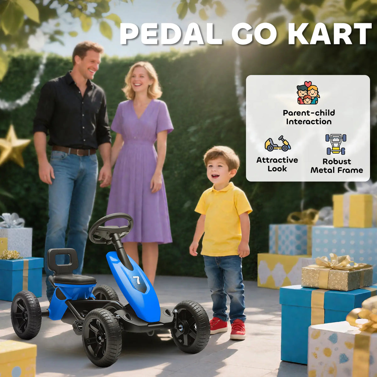 Kids Pedal Go Kart, 2-5 Years, Silent EVA Wheels, Metal Frame, Blue Pedal Go Karts for Kids at Gallery Canada