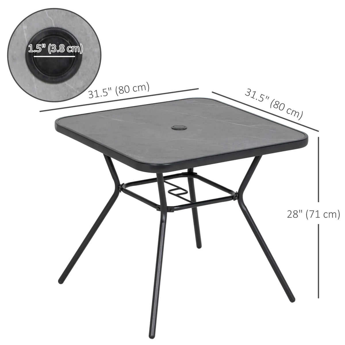 Square Outdoor Table, Patio Bistro Coffee Table, Faux-Marbled Top, 42mm Umbrella Hole, Dark Grey Patio Dinning Tables at Gallery Canada