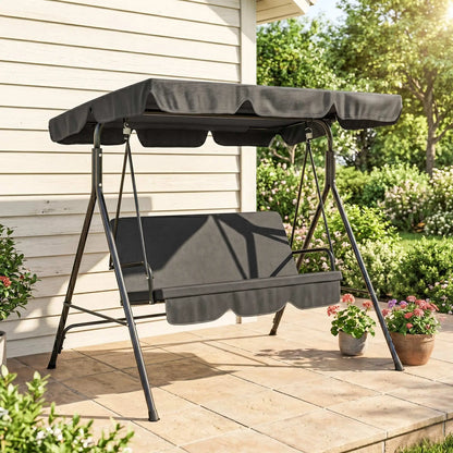 3-Seater Outdoor Porch Swing With Canopy, Black Patio Swings with Stand at Gallery Canada
