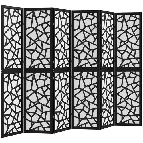6 Panel Room Divider, 5.6 FT, Geometric Pattern Privacy Screen, Black