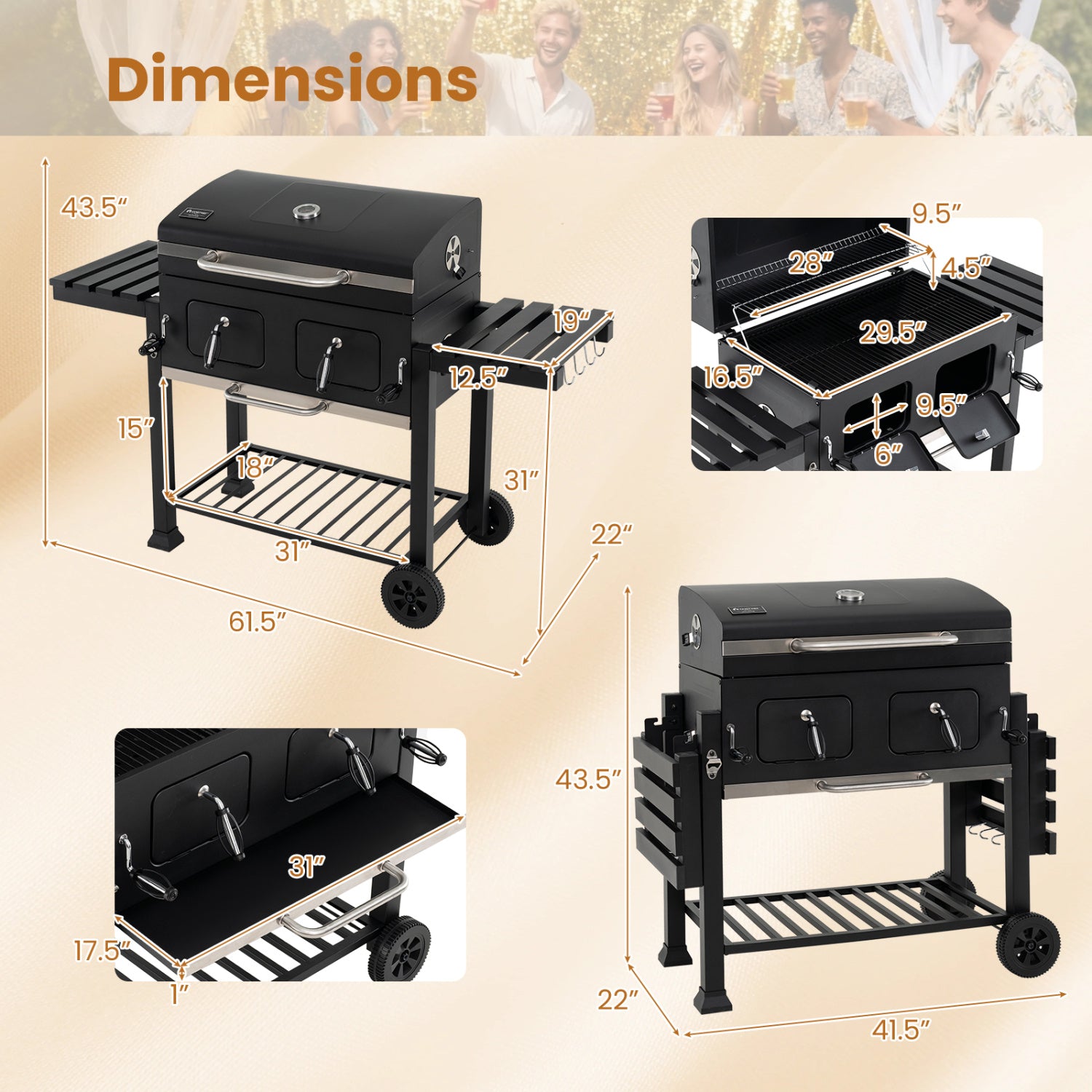 Large Charcoal Grill with Lifting Charcoal Trays and Folding Tables and Wheels Outdoor Grills at Gallery Canada