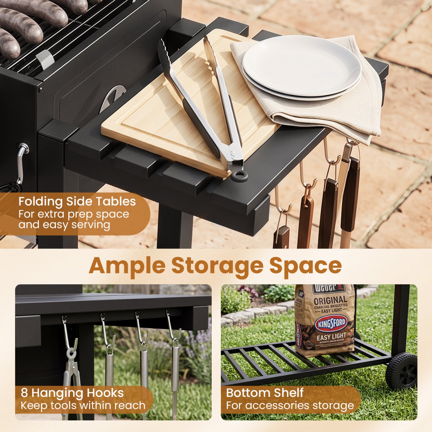 Large Charcoal Grill with Lifting Charcoal Trays and Folding Tables and Wheels Outdoor Grills at Gallery Canada