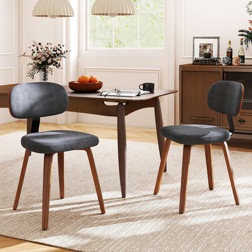 Chenille Fabric Upholstered Wooden Kitchen Chairs Set of 2, Dark Gray