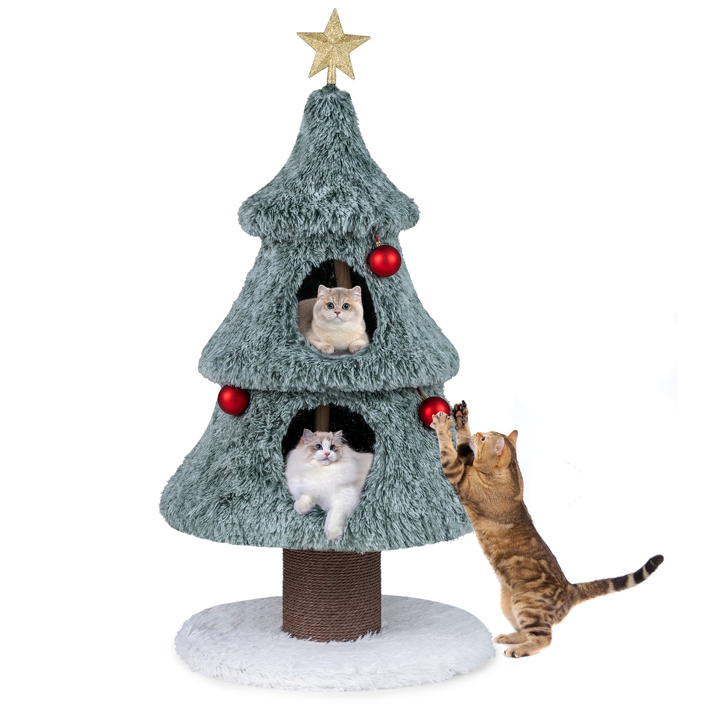 Christmas Cat Tree For Indoor Cats, 48.5 Inch, 2 Condos Scratching Post, Green Cat Trees Condos & Scratchers at Gallery Canada