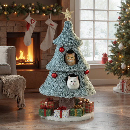 Christmas Cat Tree For Indoor Cats, 48.5 Inch, 2 Condos Scratching Post, Green