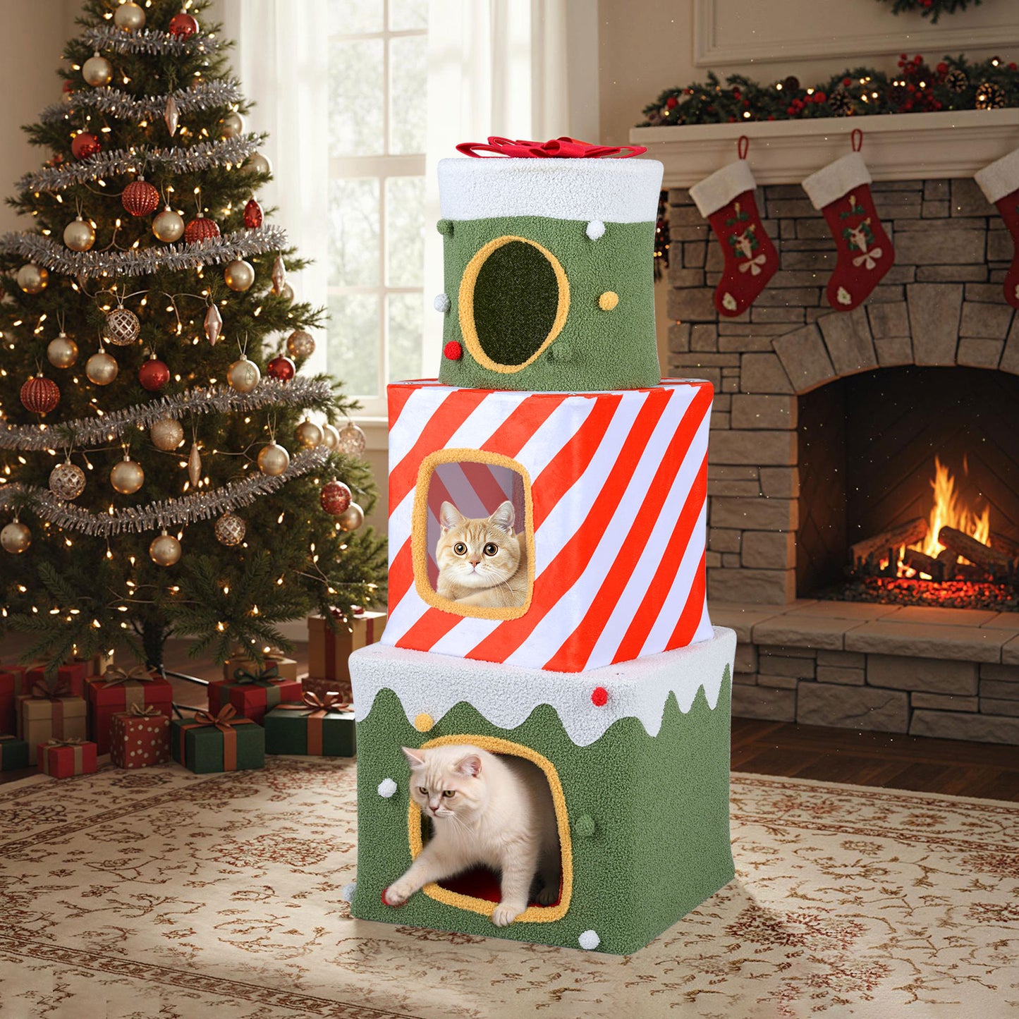 Christmas Cat Tree for Indoor Cats 47" Cute Cat Climbing Furniture with 3 Condos, Green Cat Trees Condos & Scratchers at Gallery Canada