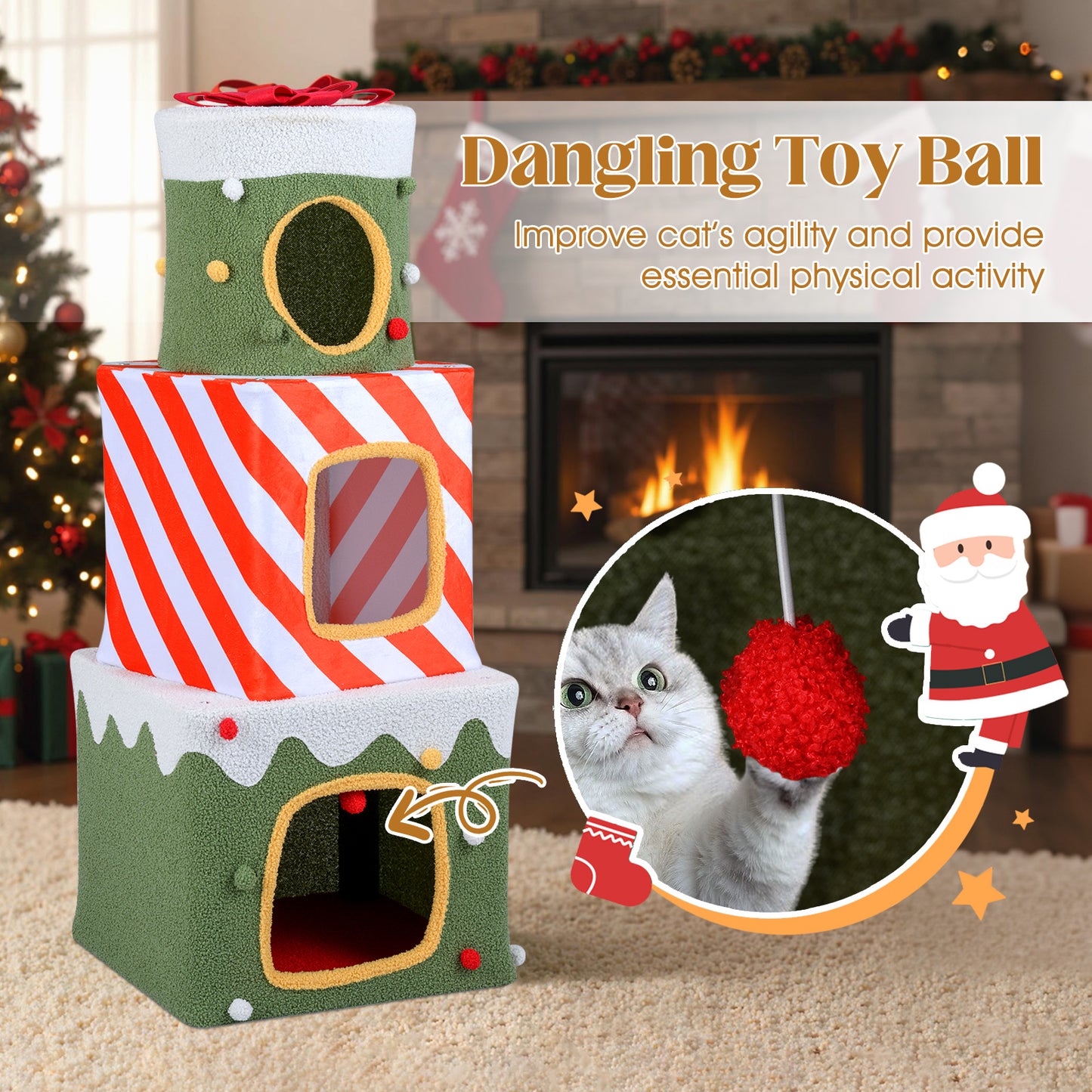 Christmas Cat Tree for Indoor Cats 47" Cute Cat Climbing Furniture with 3 Condos, Green Cat Trees Condos & Scratchers at Gallery Canada