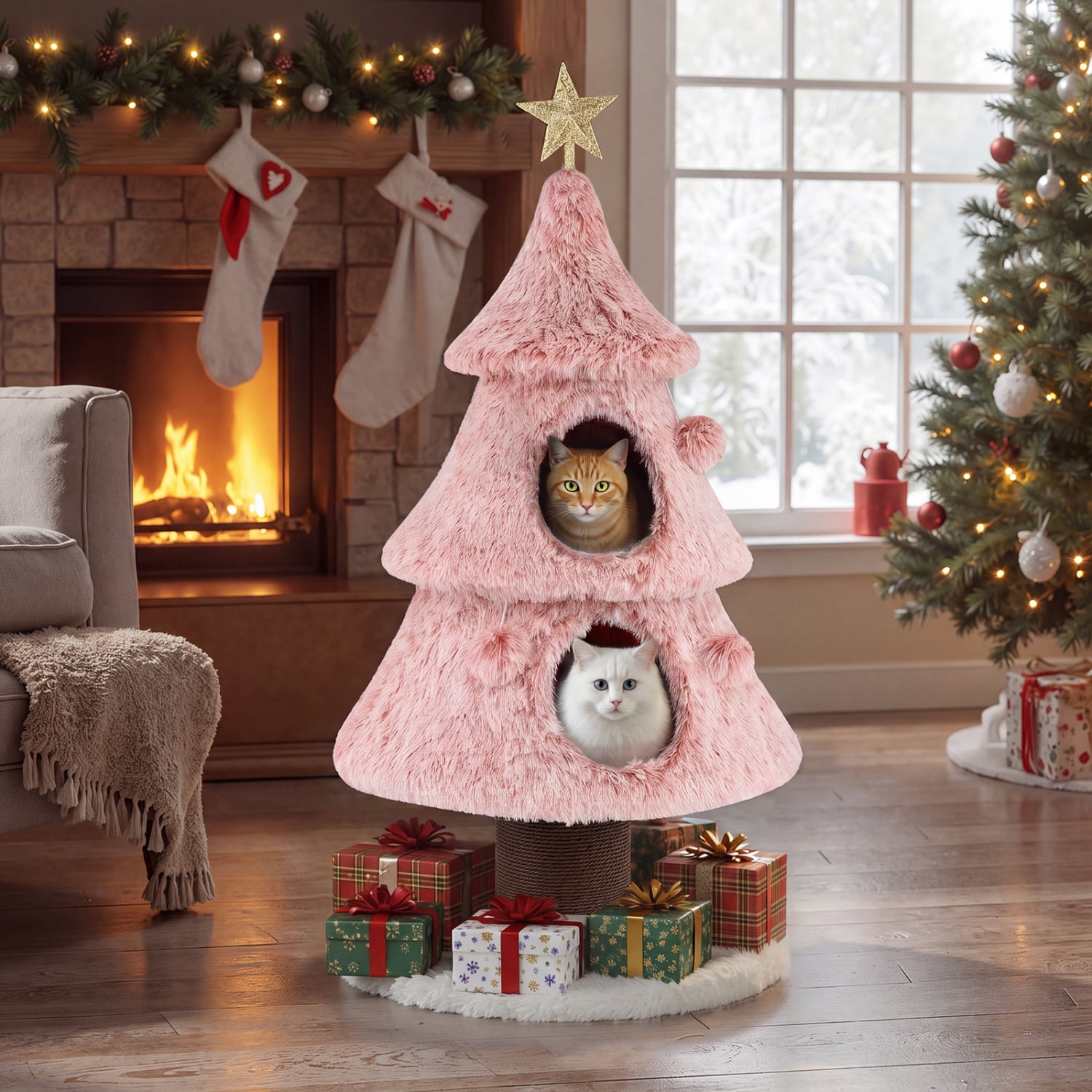 48.5 inch Christmas Cat Tree, Pink Cat Trees Condos & Scratchers at Gallery Canada