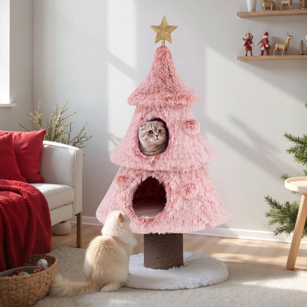 48.5 inch Christmas Cat Tree, Pink Cat Trees Condos & Scratchers at Gallery Canada