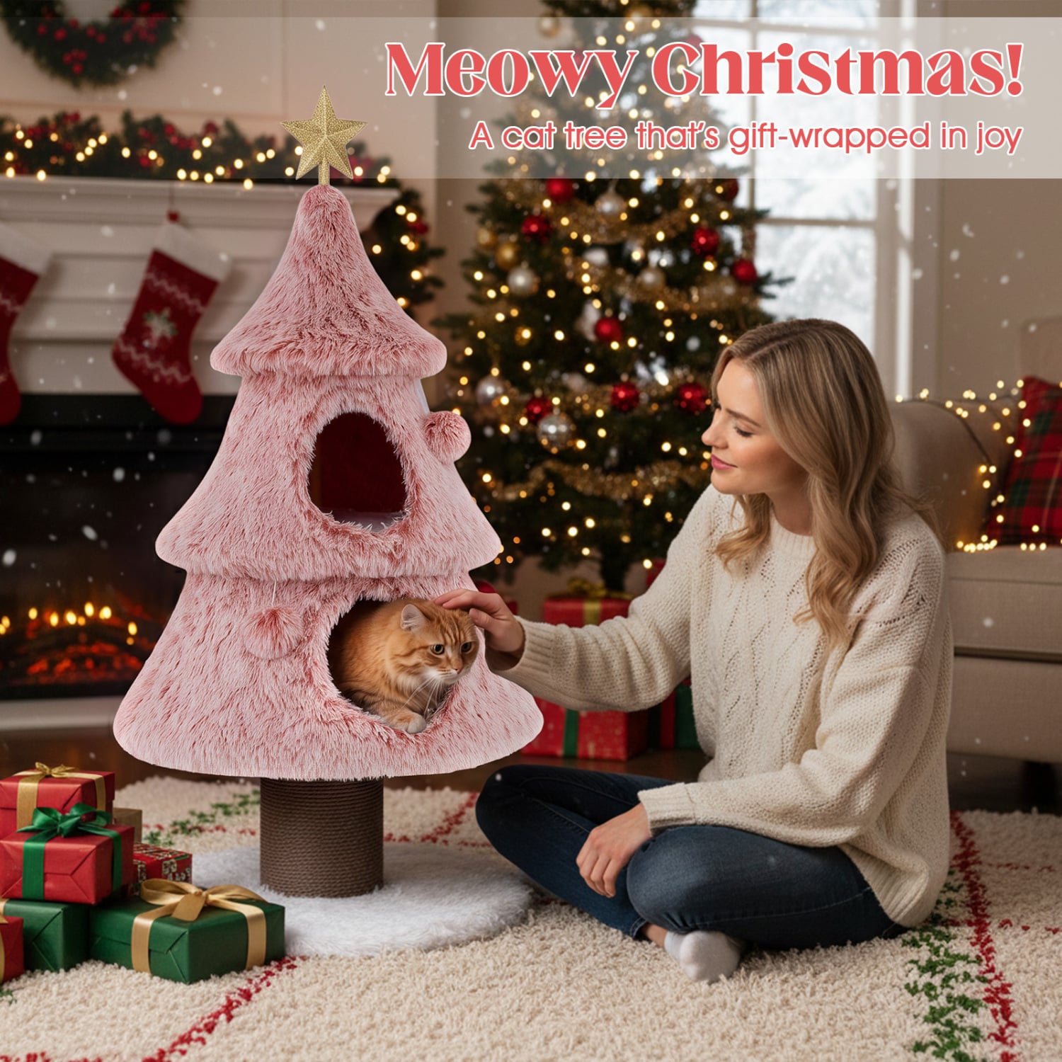 48.5 inch Christmas Cat Tree, Pink Cat Trees Condos & Scratchers at Gallery Canada