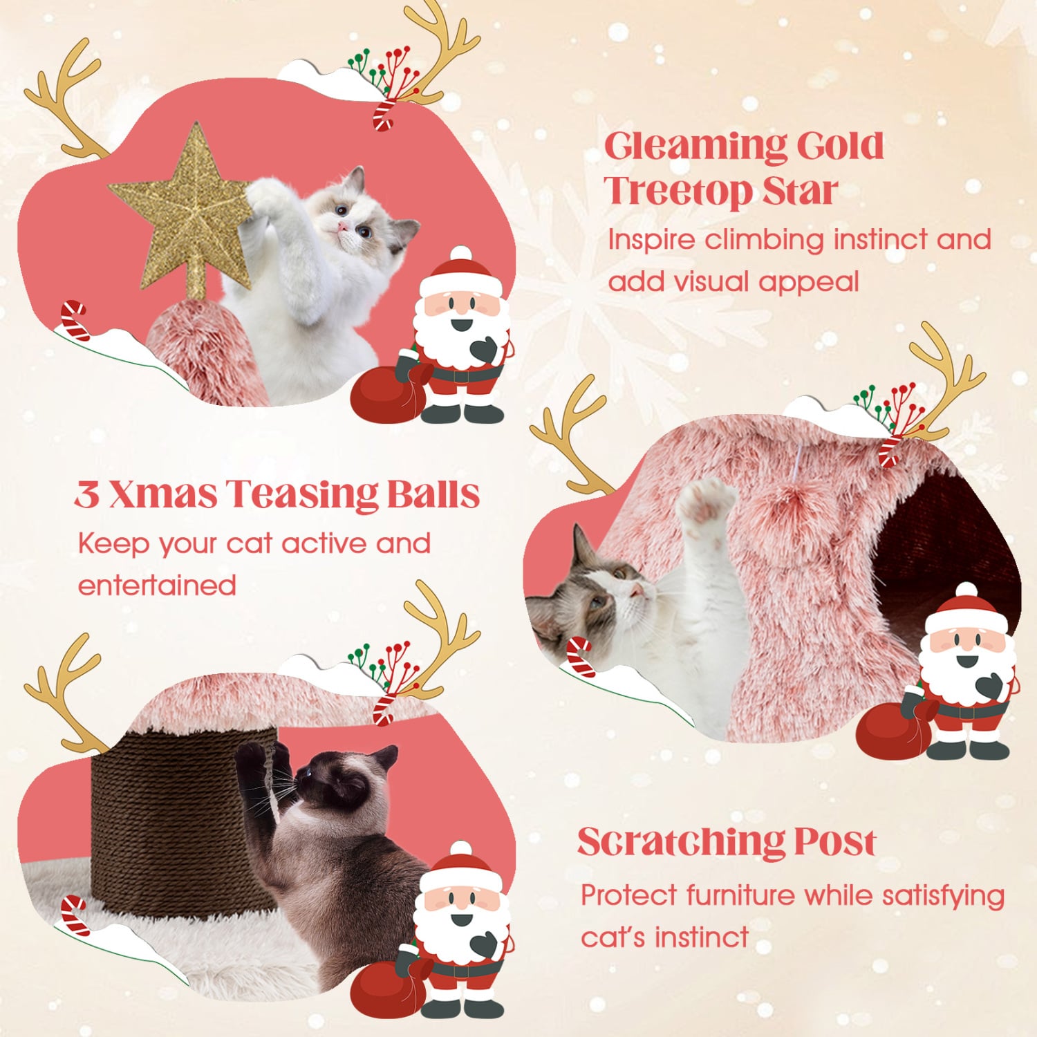 48.5 inch Christmas Cat Tree, Pink Cat Trees Condos & Scratchers at Gallery Canada