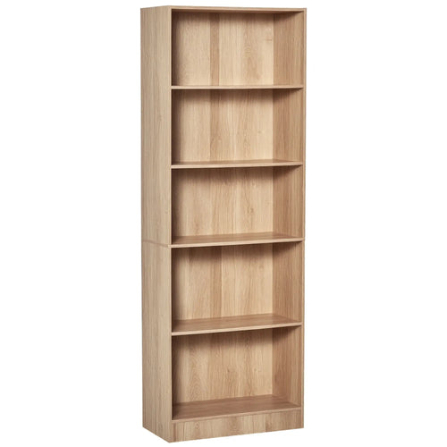 5-Tier Bookcase, Adjustable Shelves, Living Room, Home Office, Nature Wood