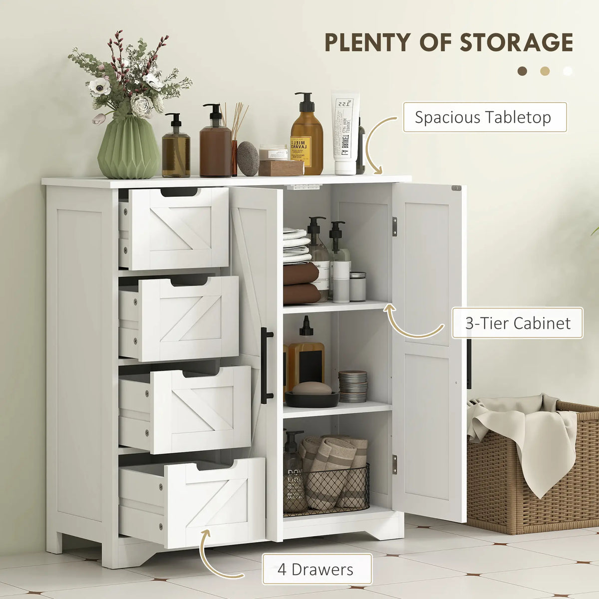 Farmhouse Bathroom Floor Cabinet, Adjustable Shelf, White Bathroom Cabinets at Gallery Canada