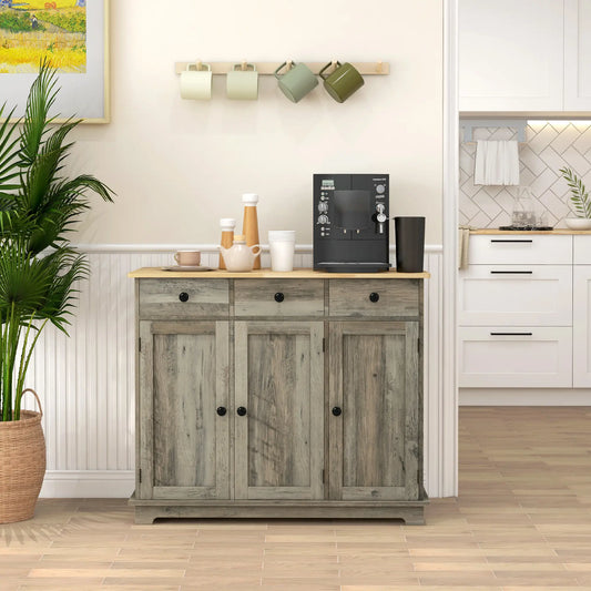 Modern Sideboard, Buffet Cabinet with Storage, Drawers, Adjustable Shelves, Washed Grey Bar Cabinets Washed Grey at Gallery Canada