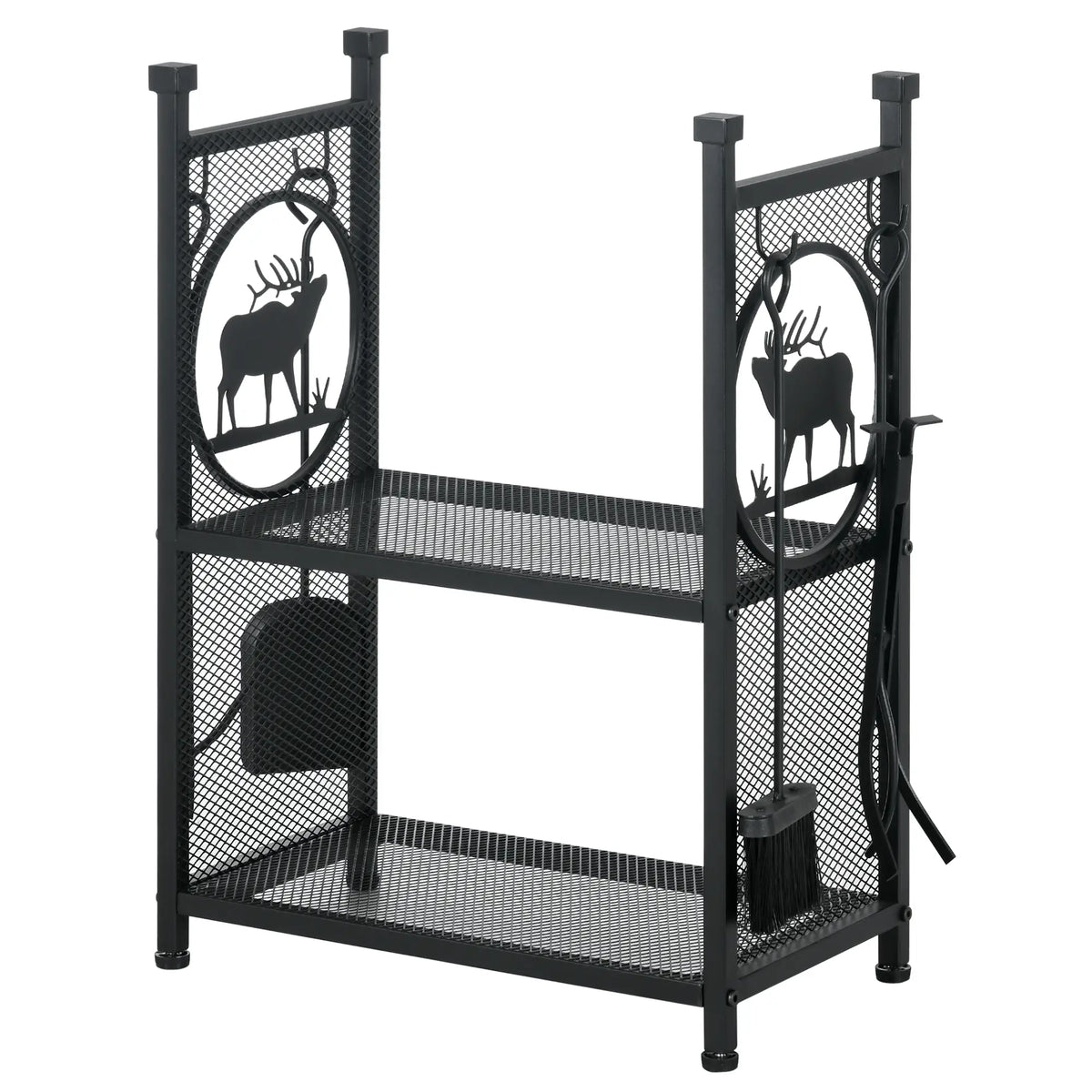 2-Tier Firewood Rack, Shovel, Broom, Poker, Tongs, 21.7" x 12.6" x 30.3", Black Firewood Racks at Gallery Canada