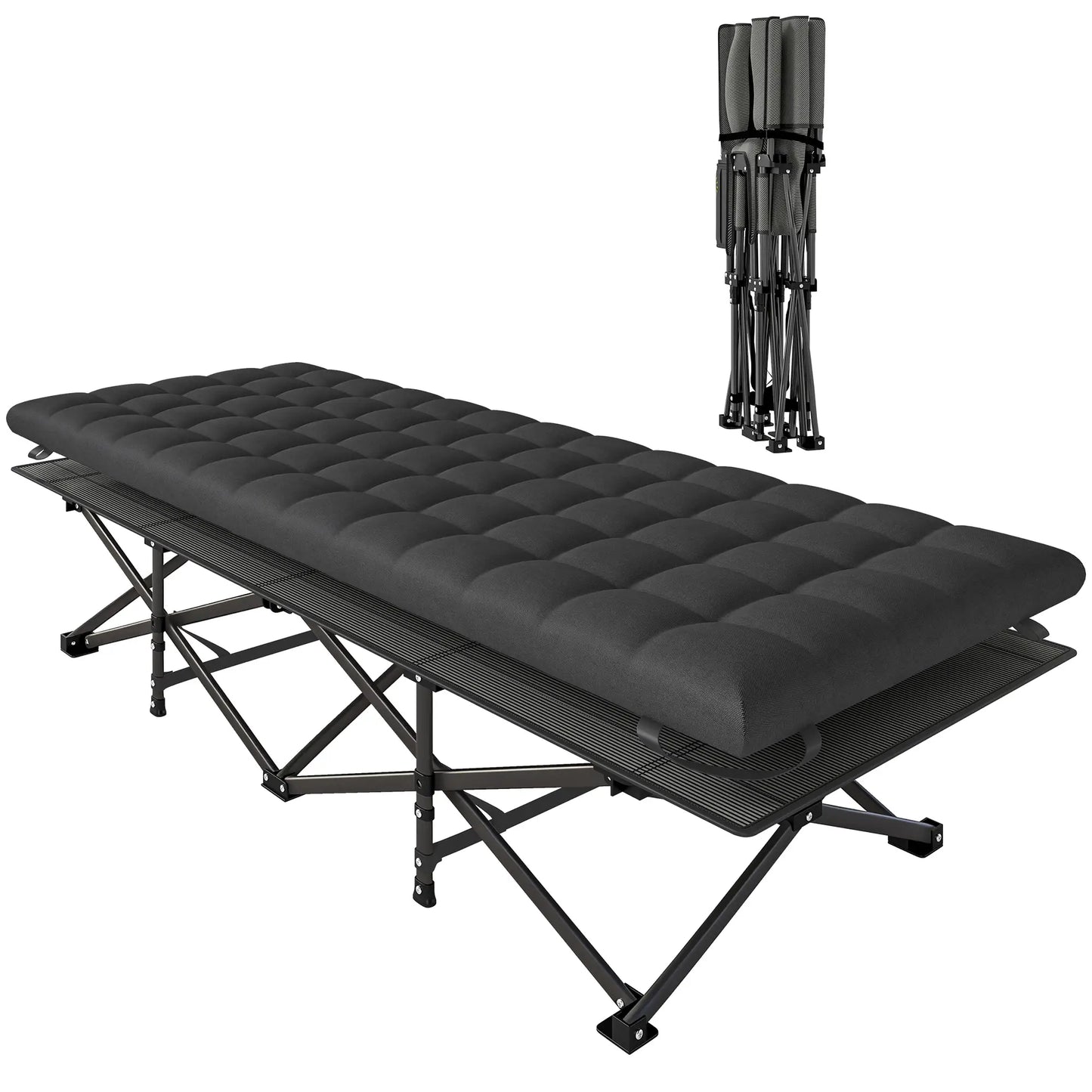 32" Extra Wide Folding Camping Cot, Soft Pad, Non-Slip Feet, Carry Bag, Black Camping Cots at Gallery Canada