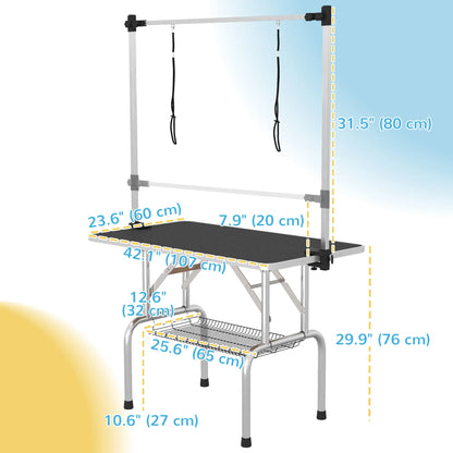 Adjustable Dog Grooming Table, 2 Safety Slings, Storage Basket, Black Dog Grooming Tables at Gallery Canada