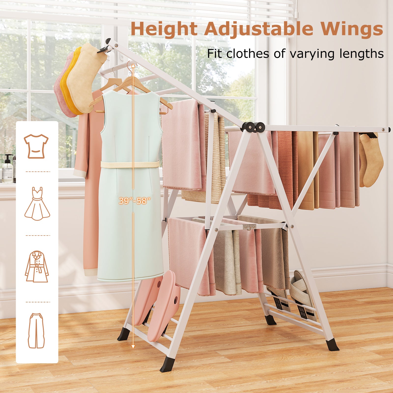 Height Adjustable Clothes Drying Rack, White Drying Racks at Gallery Canada