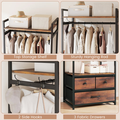 Clothes Rack With Drawers, Shelves, Side Hooks, Metal Frame, Brown Coat Racks & Hall Trees at Gallery Canada