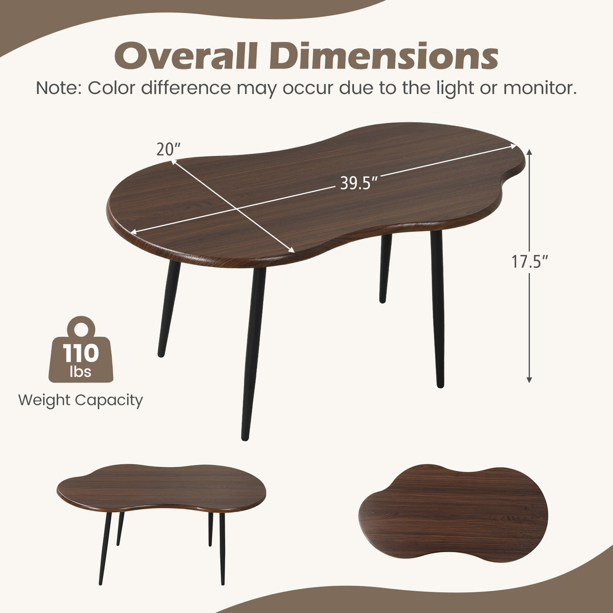 Cloud Shape Coffee Table, 39.5", Walnut Coffee Tables at Gallery Canada