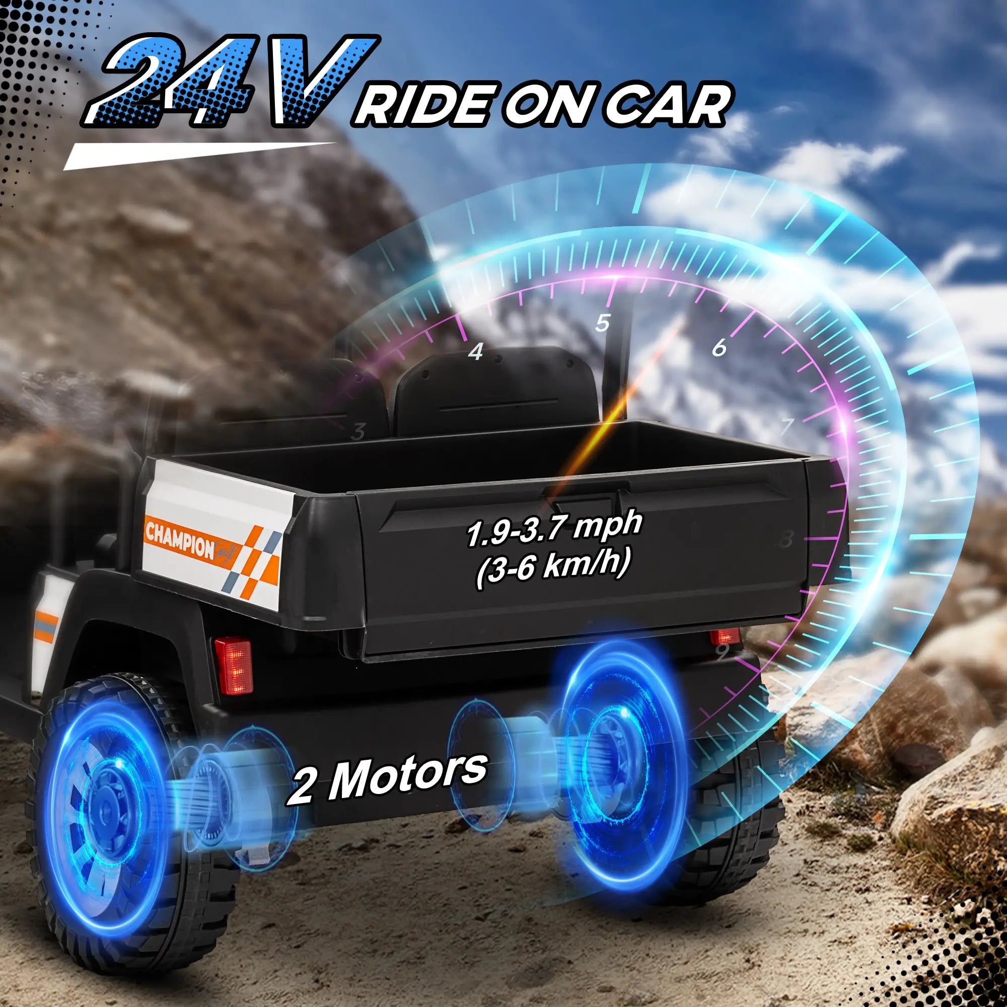 24V 2 Seater Electric Car, Remote Control, 4 Wheels Suspension, White Electric Toy Cars at Gallery Canada