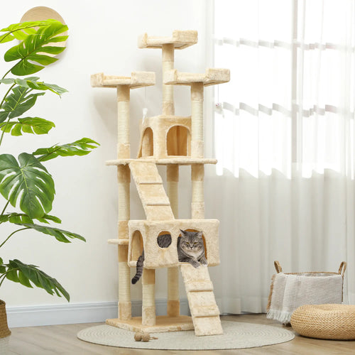 68-Inch Multi-Level Cat Scratching Tree, Activity Center, Beige