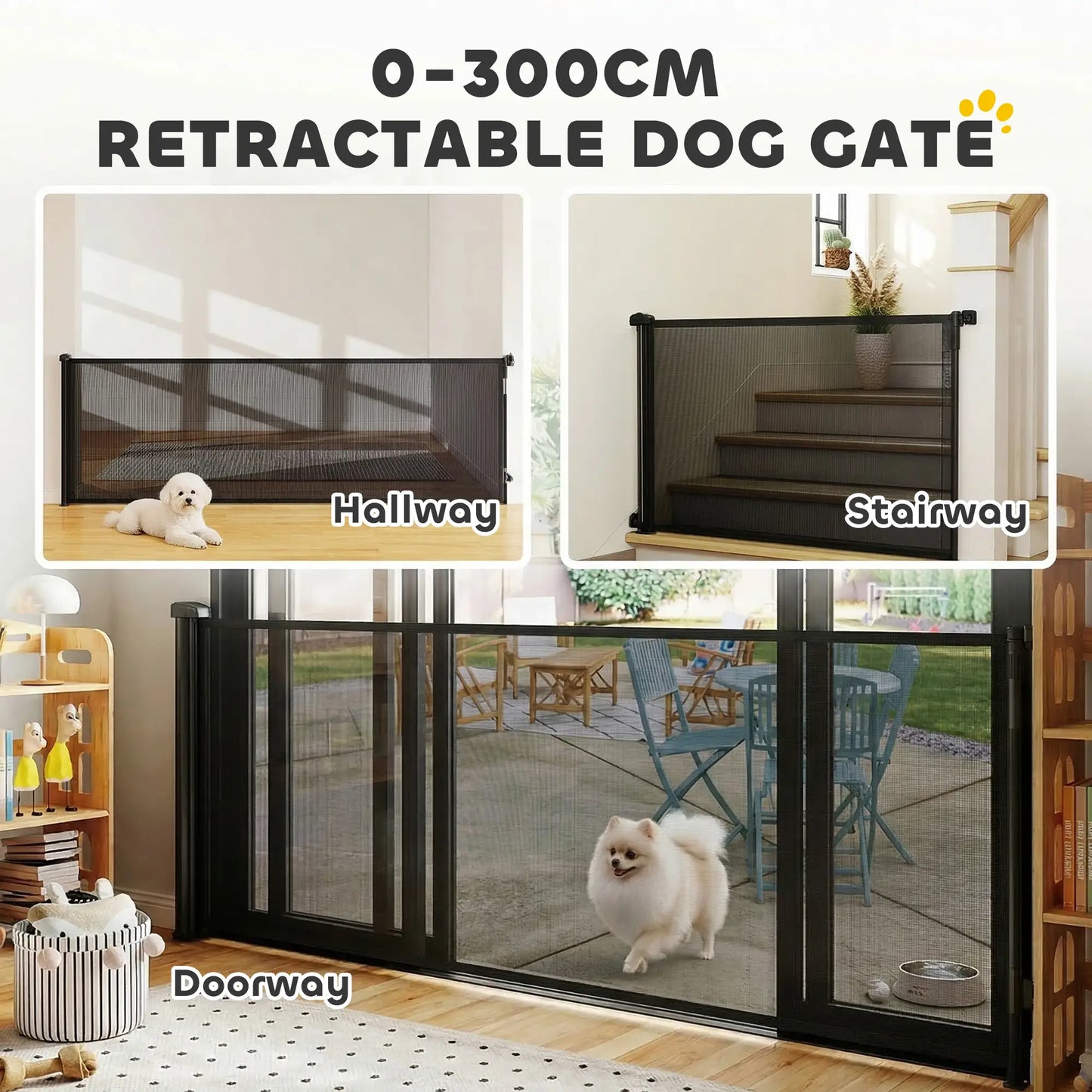 Retractable Dog Gate, 41" Tall, 122" Wide Mesh Pet Gate for Stairs Pet Gates at Gallery Canada