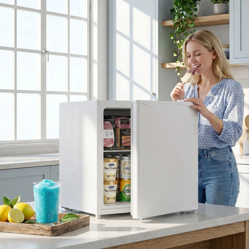 1.1 Cu. Ft. Mini Freezer, Compact Upright, Reversible Door, White