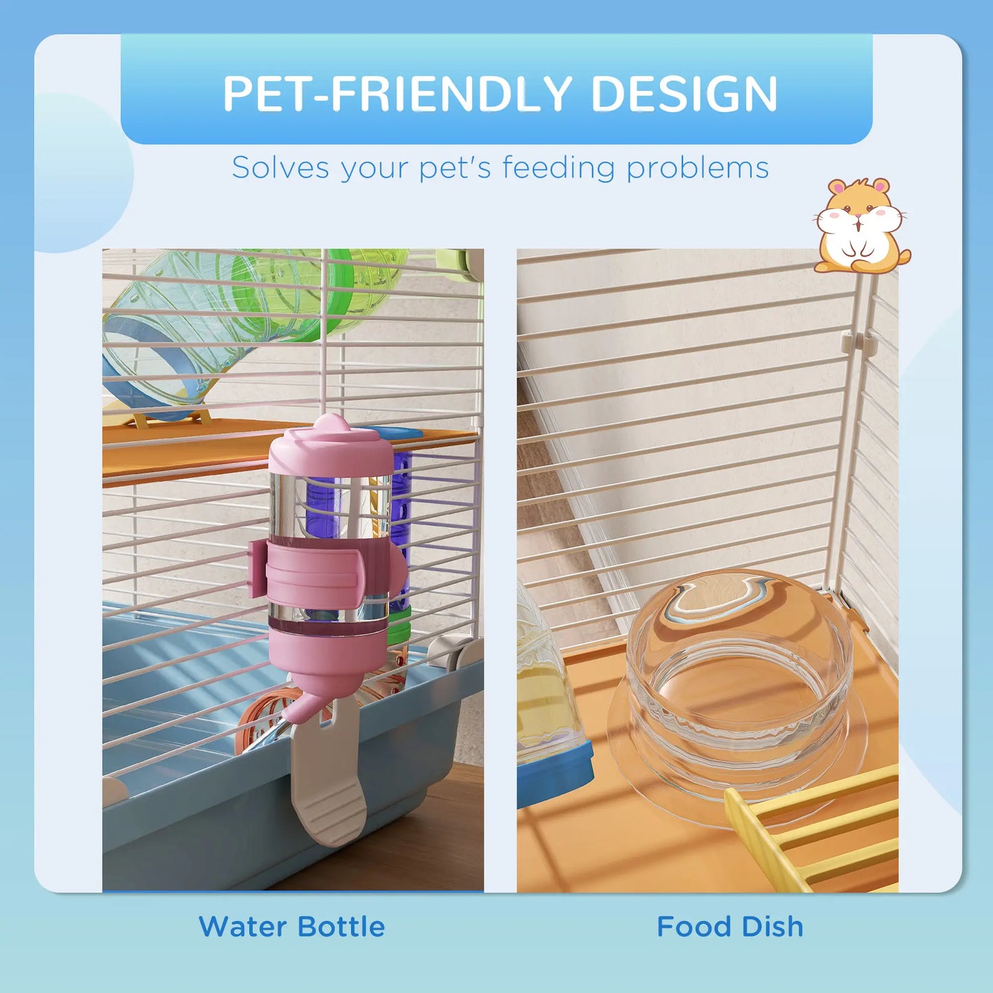 5-Tier Hamster Cage with Wheels, Tube, Water Bottle, Light Blue Hamster Cages at Gallery Canada