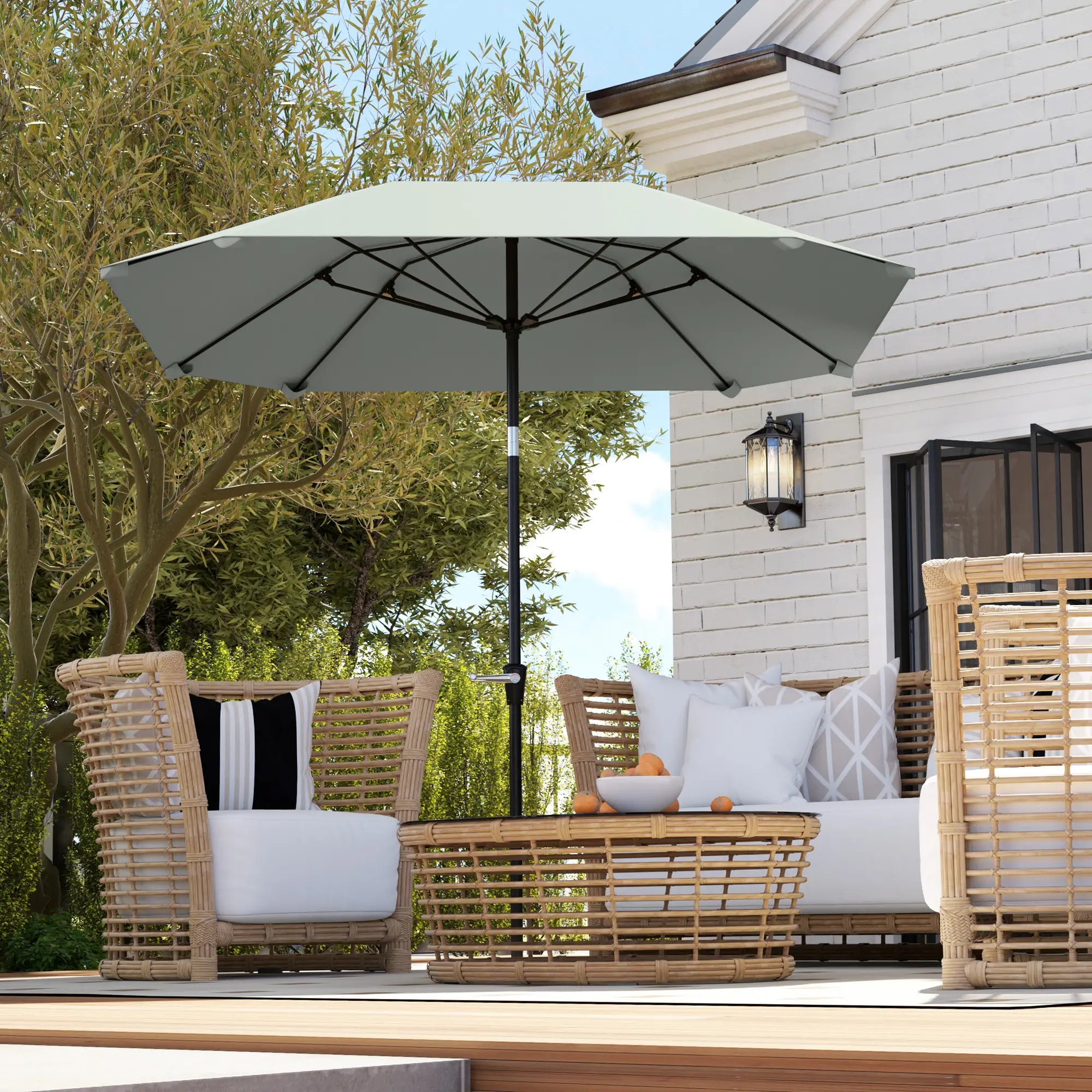 7.6FT Aluminum Patio Umbrella, 8 Ribs, Crank Tilt, Light Grey Sun Umbrellas at Gallery Canada